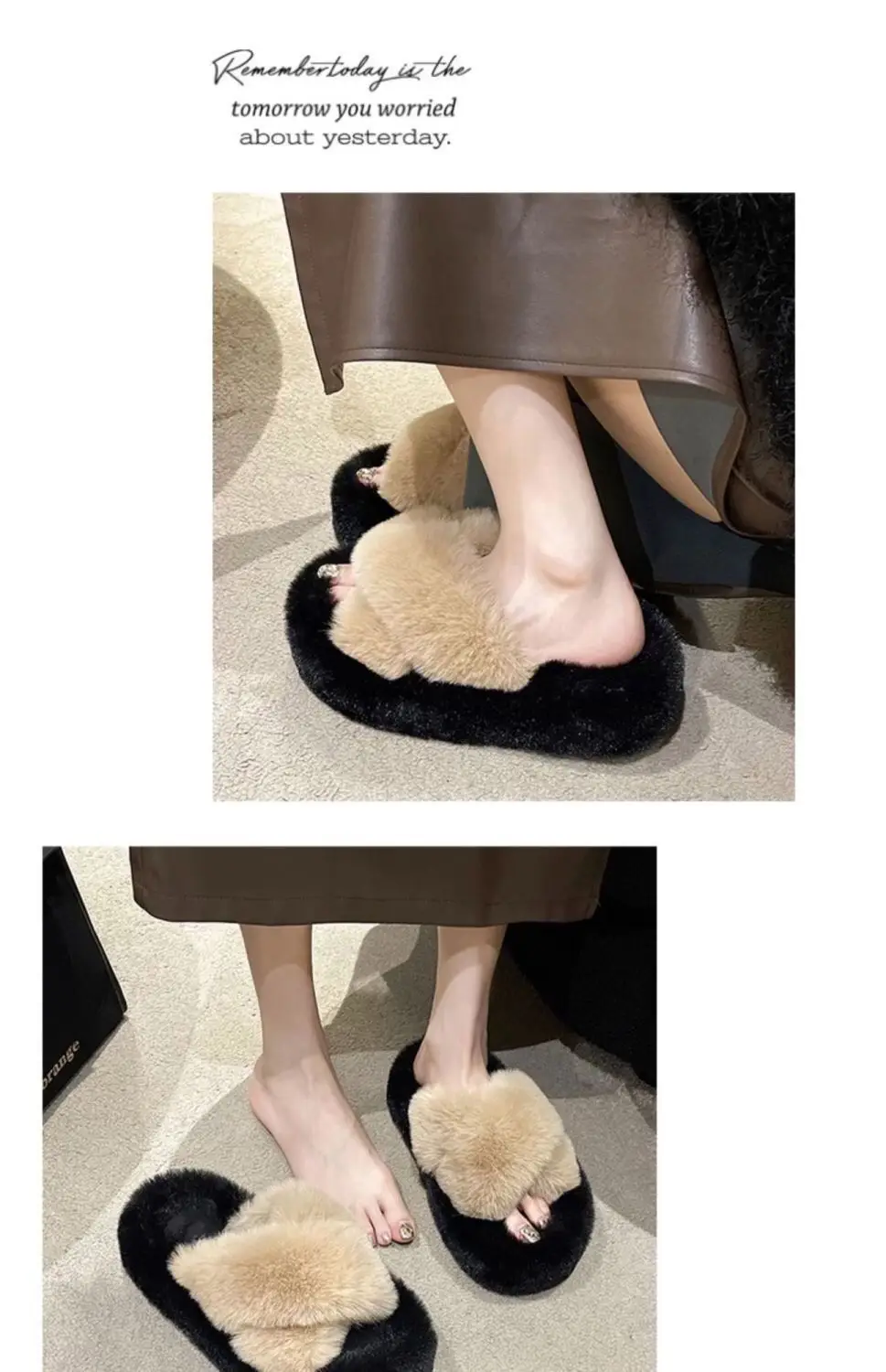 All-match Mao Mao Mao Slippers Women's Thick Bottom Outer Wear Autumn and Winter New Super Fire Net Red Slippers with Elevated Heel Cross Cotton Slippers — feature 14