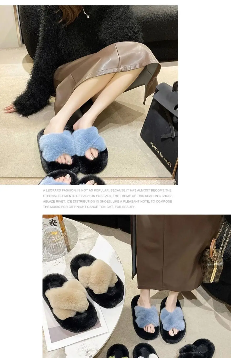All-match Mao Mao Mao Slippers Women's Thick Bottom Outer Wear Autumn and Winter New Super Fire Net Red Slippers with Elevated Heel Cross Cotton Slippers — feature 17