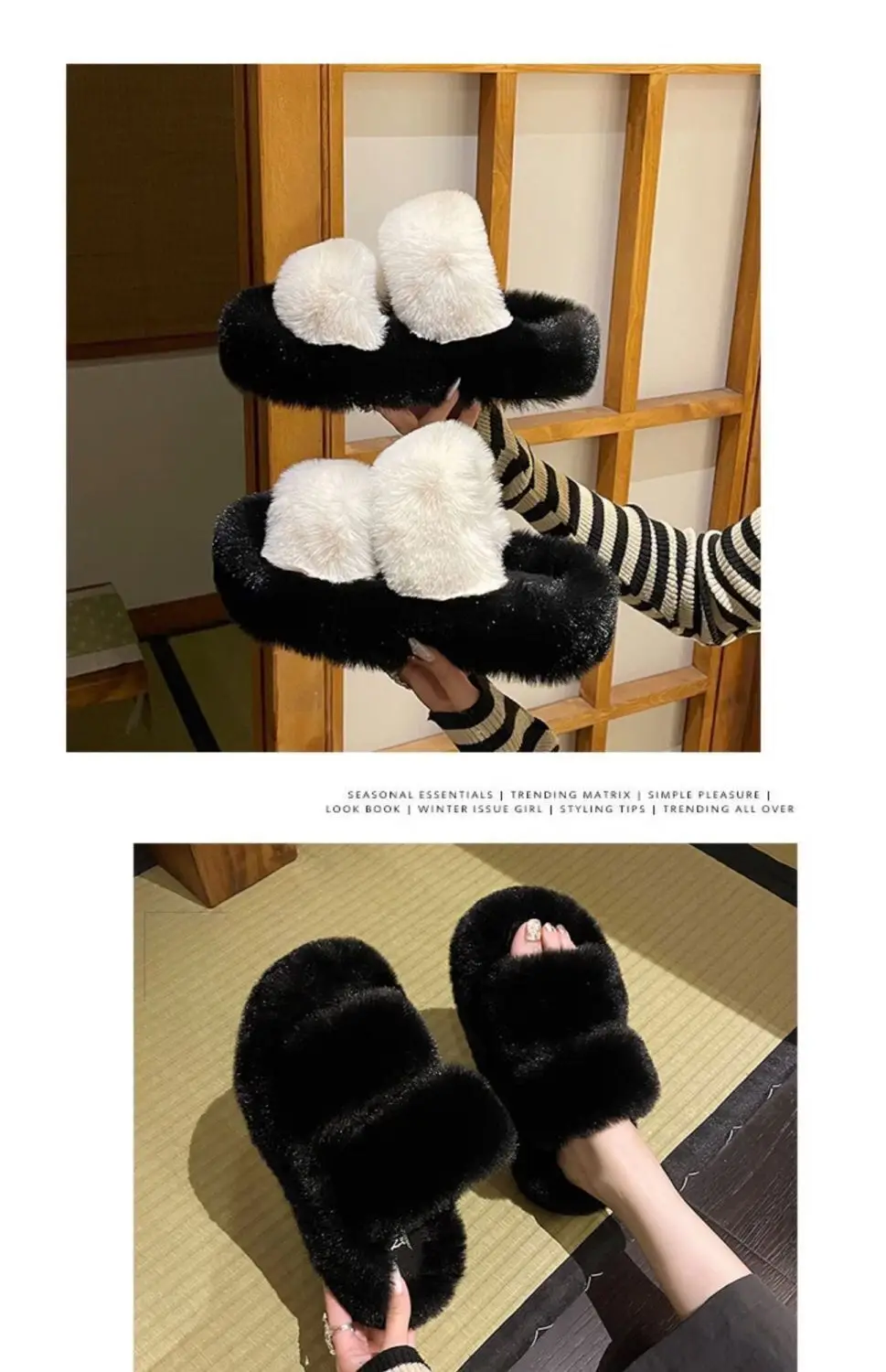 All-match Mao Mao Mao Slippers Women's Thick Bottom Outer Wear Autumn and Winter New Super Fire Net Red Slippers with Elevated Heel Cross Cotton Slippers — feature 2