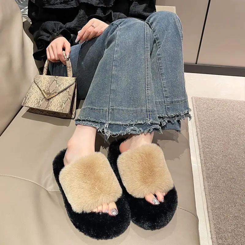 All-match Mao Mao Mao Slippers Women's Thick Bottom Outer Wear Autumn and Winter New Super Fire Net Red Slippers with Elevated Heel Cross Cotton Slippers — feature 20