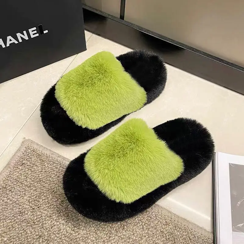 All-match Mao Mao Mao Slippers Women's Thick Bottom Outer Wear Autumn and Winter New Super Fire Net Red Slippers with Elevated Heel Cross Cotton Slippers — feature 21