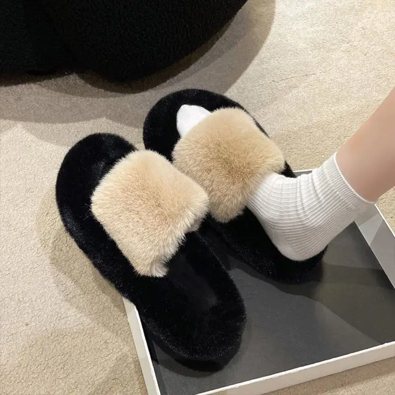 All-match Mao Mao Mao Slippers Women's Thick Bottom Outer Wear Autumn and Winter New Super Fire Net Red Slippers with Elevated Heel Cross Cotton Slippers — feature 22