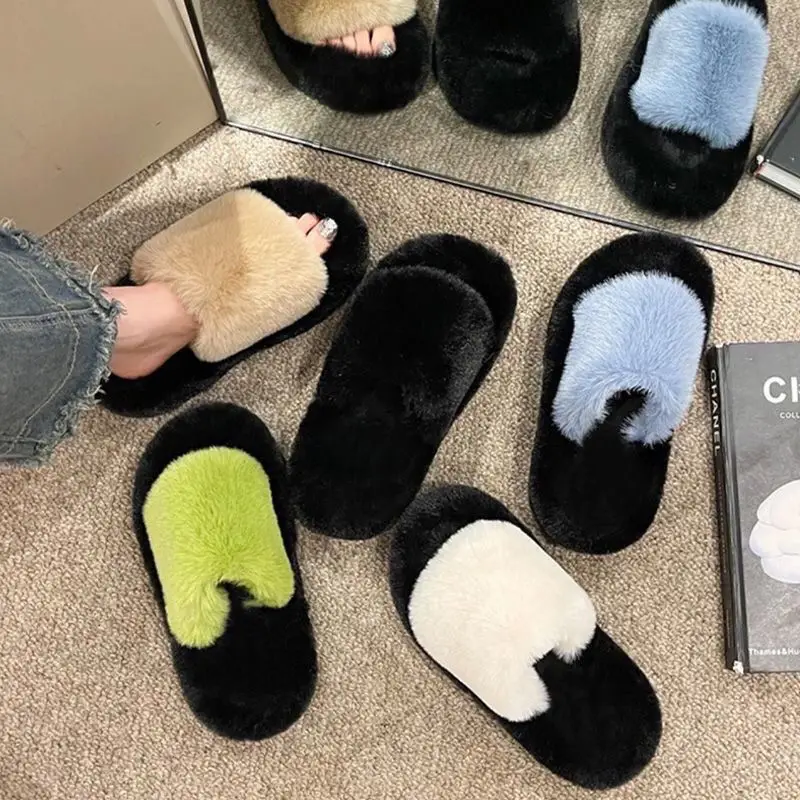 All-match Mao Mao Mao Slippers Women's Thick Bottom Outer Wear Autumn and Winter New Super Fire Net Red Slippers with Elevated Heel Cross Cotton Slippers — feature 23