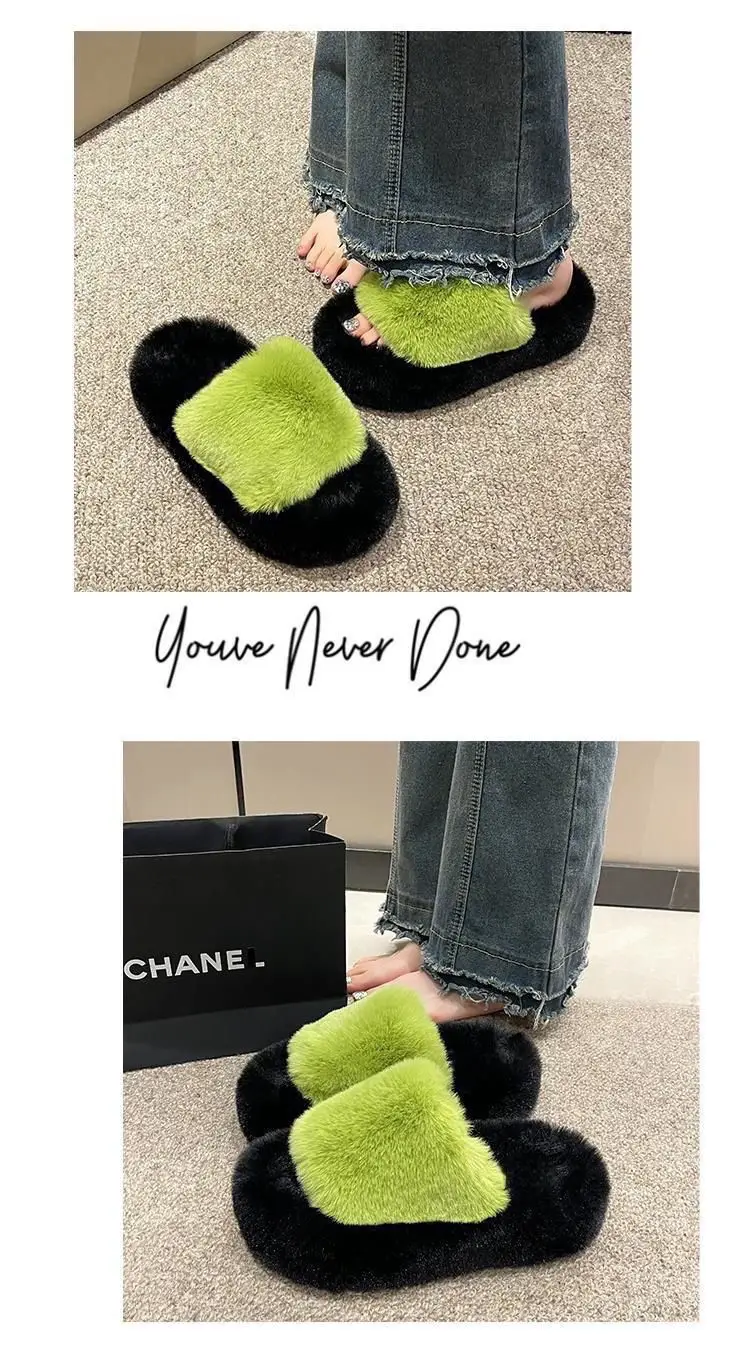 All-match Mao Mao Mao Slippers Women's Thick Bottom Outer Wear Autumn and Winter New Super Fire Net Red Slippers with Elevated Heel Cross Cotton Slippers — feature 27
