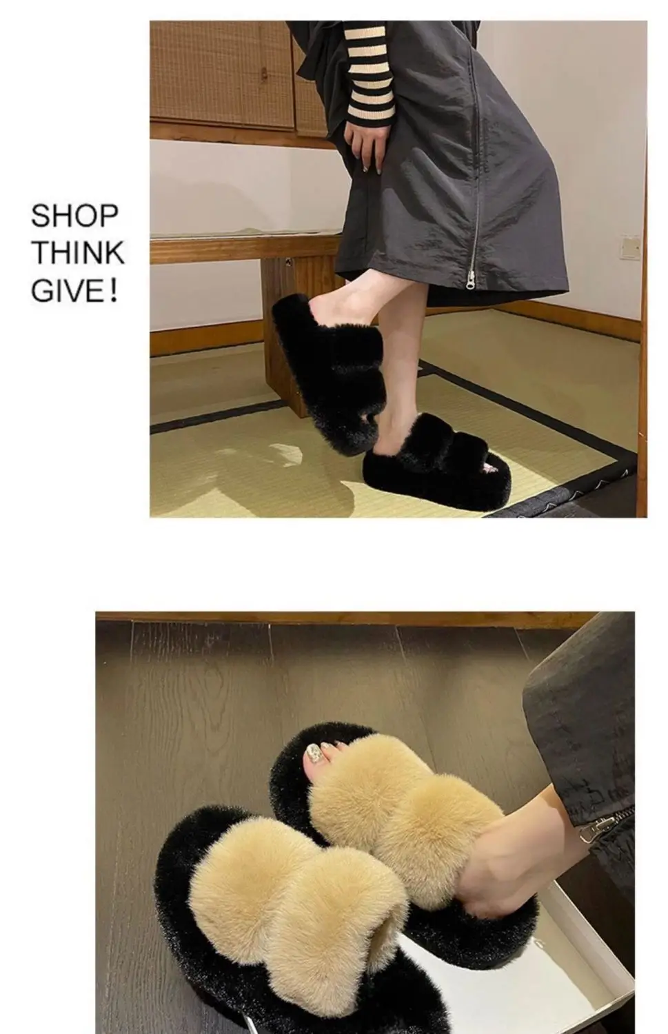 All-match Mao Mao Mao Slippers Women's Thick Bottom Outer Wear Autumn and Winter New Super Fire Net Red Slippers with Elevated Heel Cross Cotton Slippers — feature 3