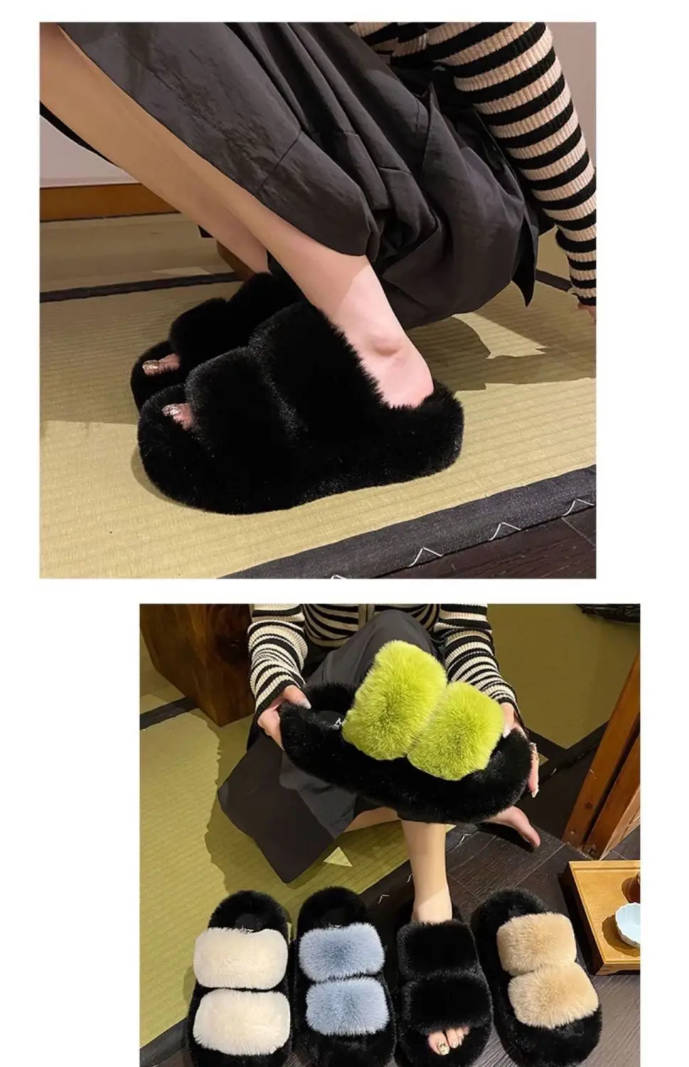 All-match Mao Mao Mao Slippers Women's Thick Bottom Outer Wear Autumn and Winter New Super Fire Net Red Slippers with Elevated Heel Cross Cotton Slippers — feature 4