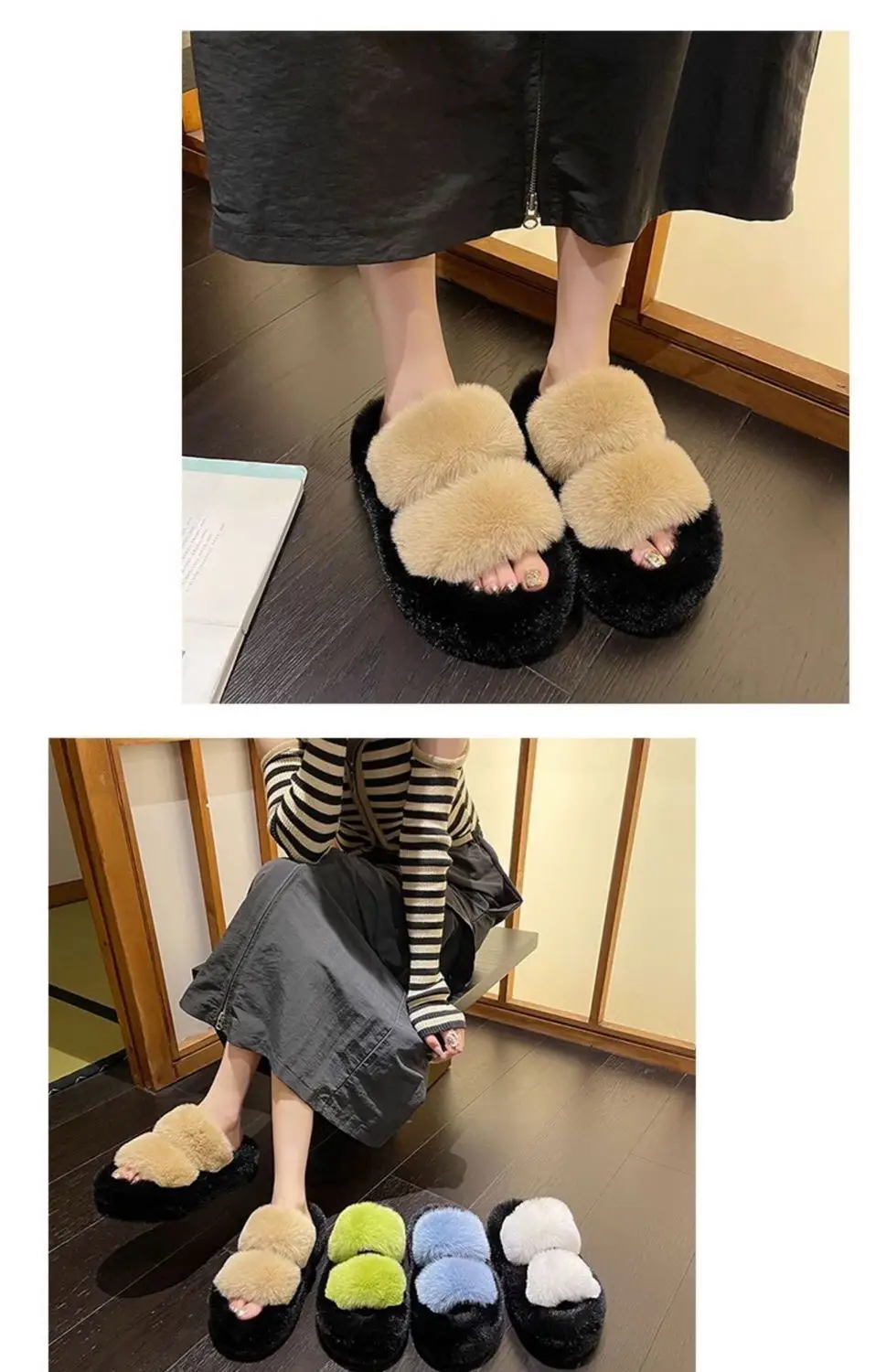 All-match Mao Mao Mao Slippers Women's Thick Bottom Outer Wear Autumn and Winter New Super Fire Net Red Slippers with Elevated Heel Cross Cotton Slippers — feature 5