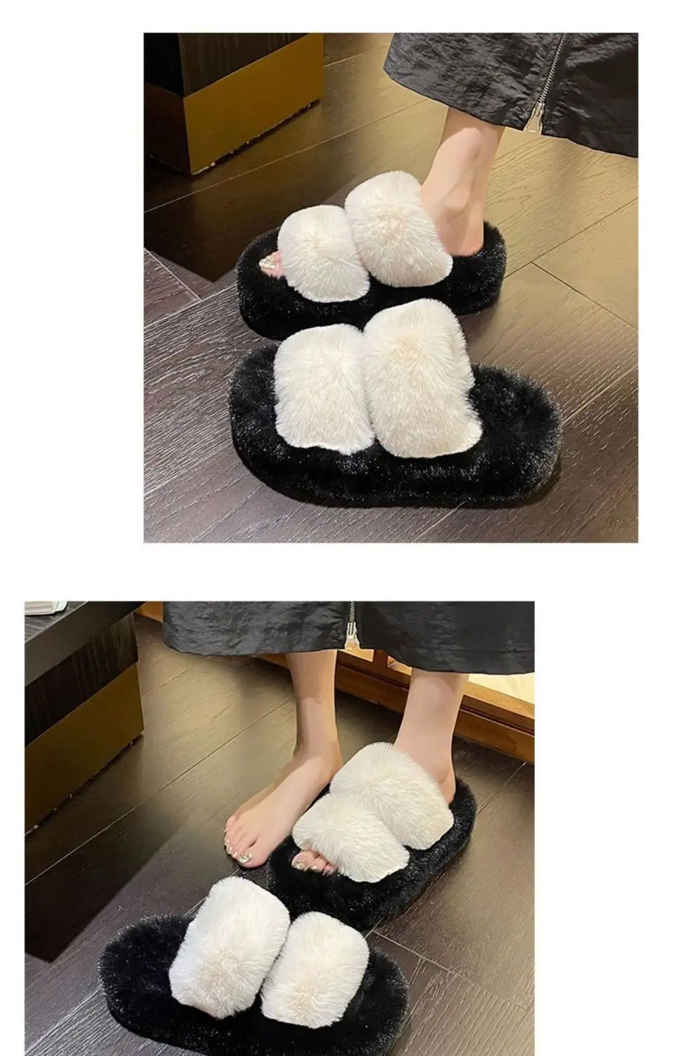 All-match Mao Mao Mao Slippers Women's Thick Bottom Outer Wear Autumn and Winter New Super Fire Net Red Slippers with Elevated Heel Cross Cotton Slippers — feature 6