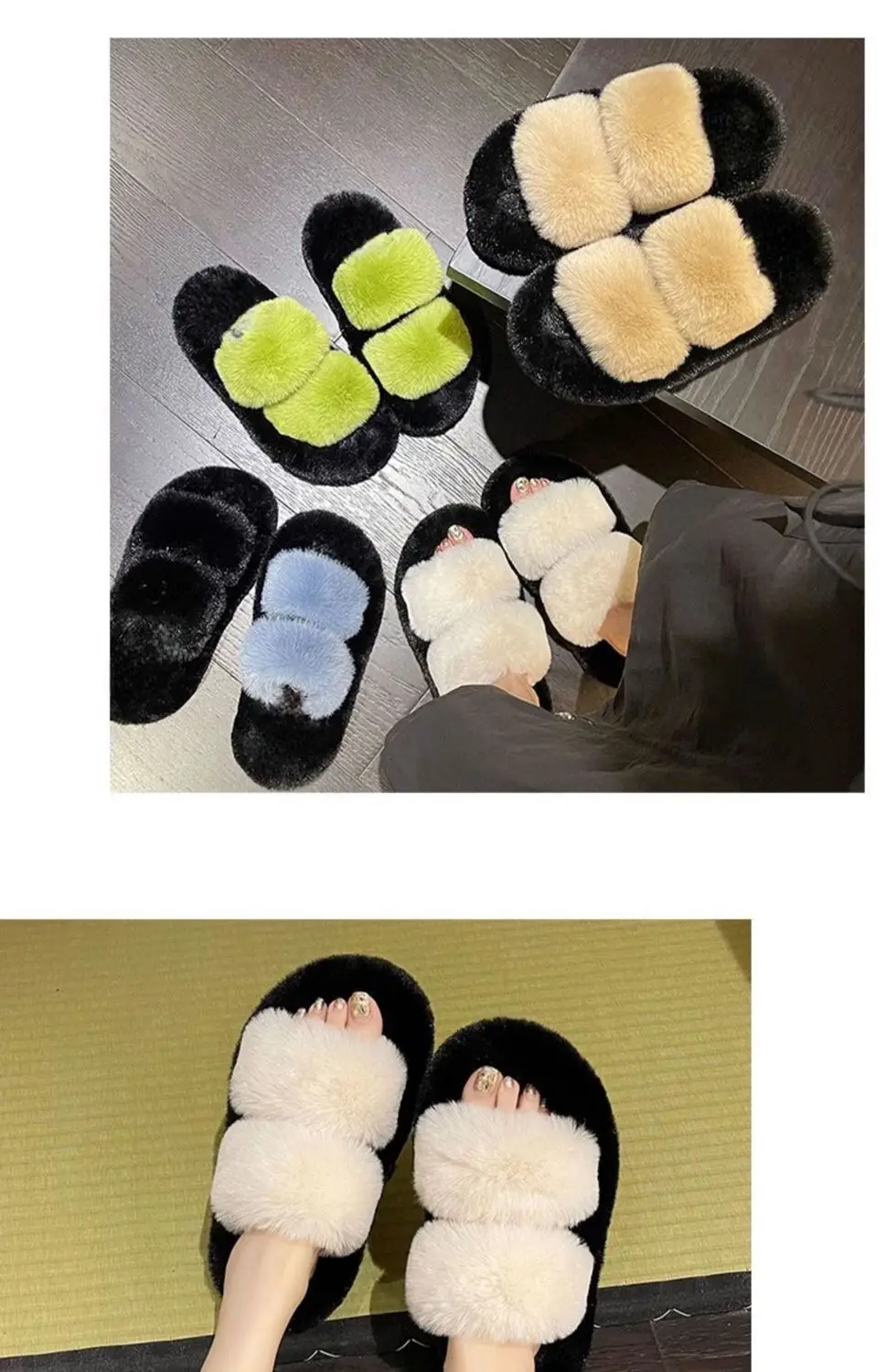All-match Mao Mao Mao Slippers Women's Thick Bottom Outer Wear Autumn and Winter New Super Fire Net Red Slippers with Elevated Heel Cross Cotton Slippers — feature 7