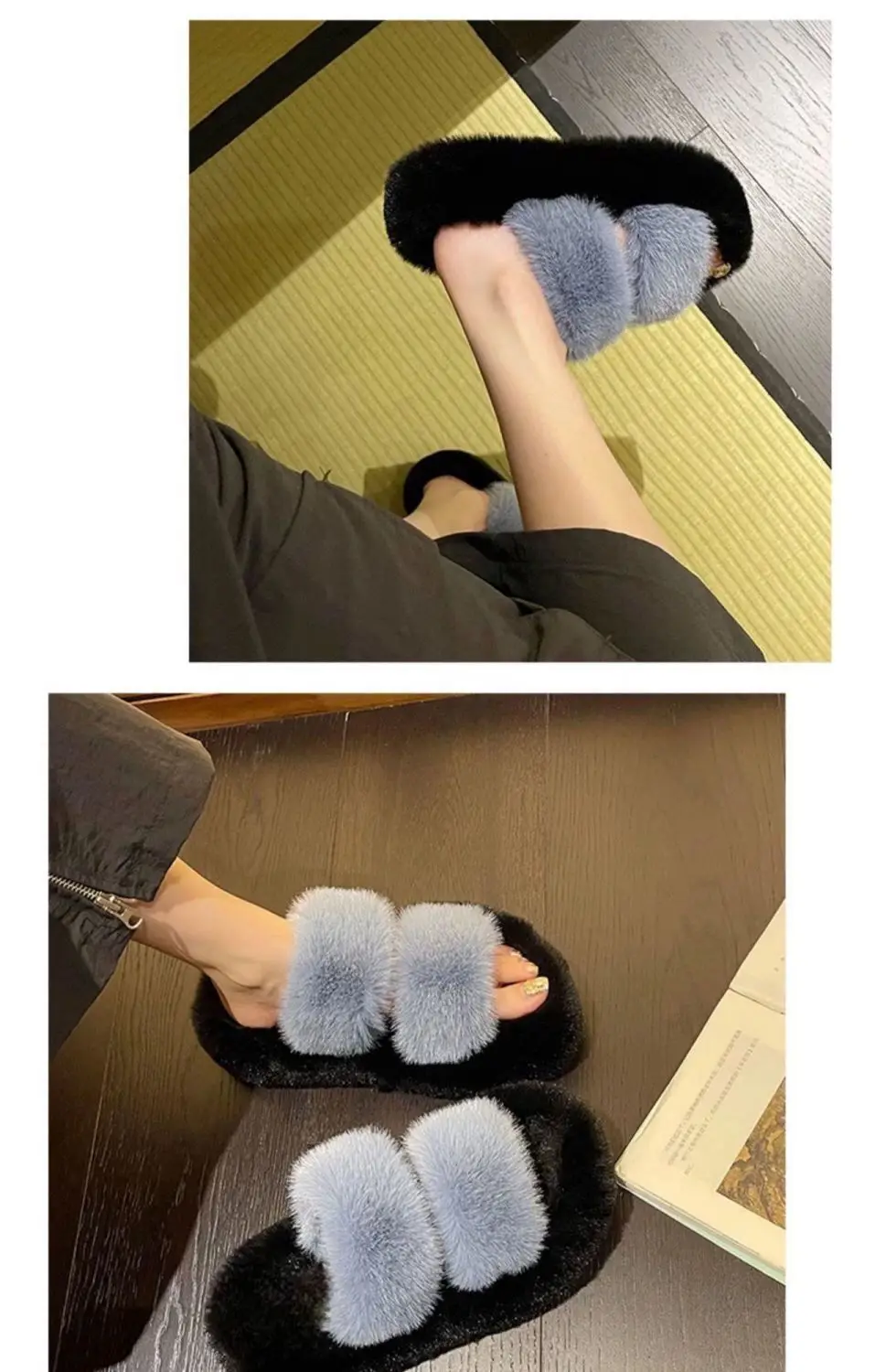All-match Mao Mao Mao Slippers Women's Thick Bottom Outer Wear Autumn and Winter New Super Fire Net Red Slippers with Elevated Heel Cross Cotton Slippers — feature 8