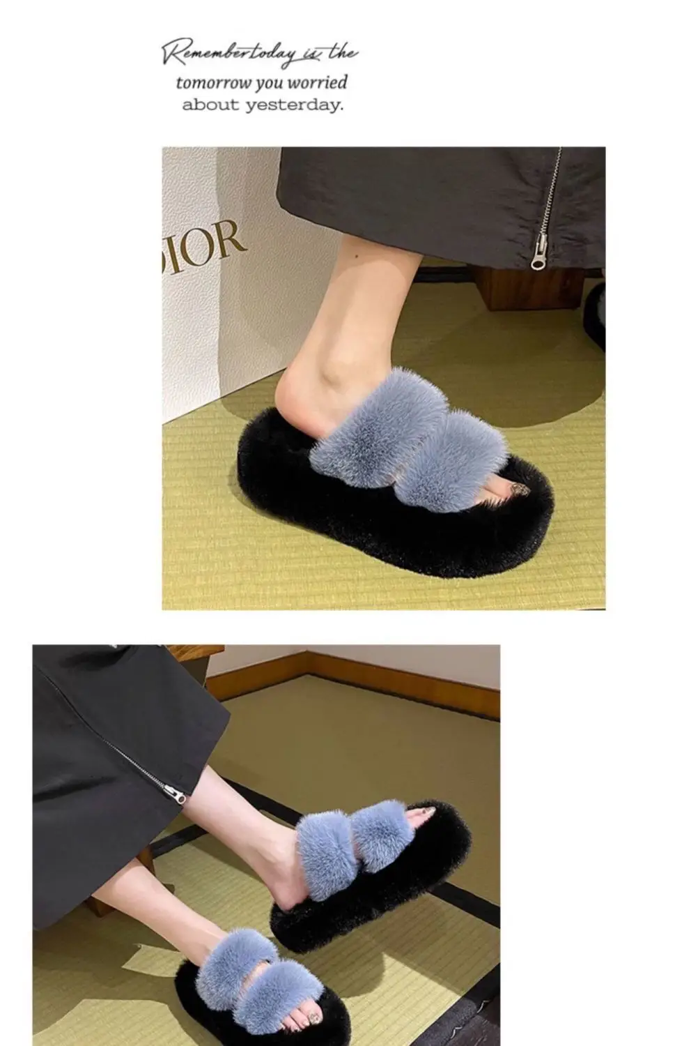 All-match Mao Mao Mao Slippers Women's Thick Bottom Outer Wear Autumn and Winter New Super Fire Net Red Slippers with Elevated Heel Cross Cotton Slippers — feature 9