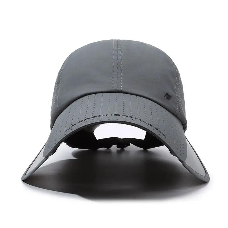 Men Retractable Brim Sun Hat Grey Peaked - Image 6
