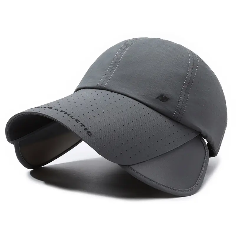 Men Retractable Brim Sun Hat Grey Peaked - Image 4