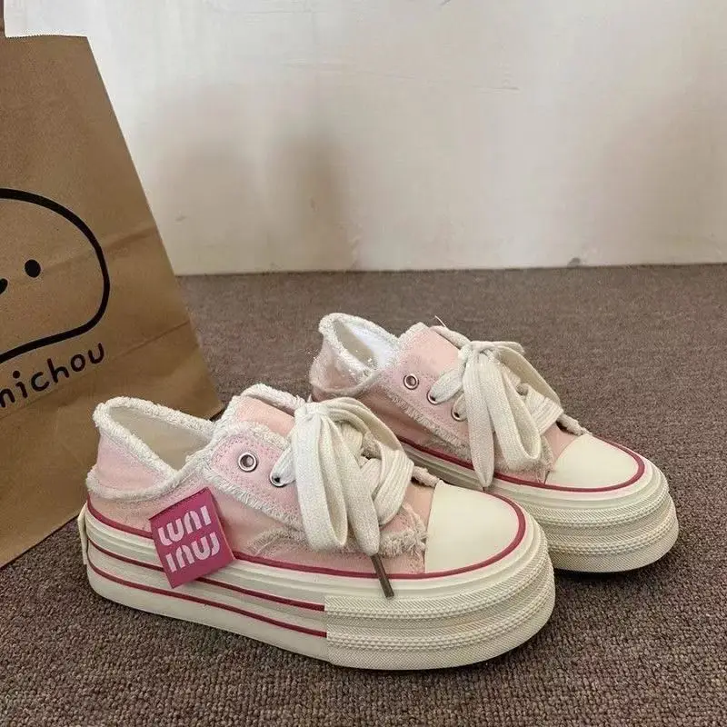 Niche Original Beggar Canvas Shoes Women's 2025 Spring New Thick-soled Increased Two-wear Step-on Heel Half-drag White Shoes