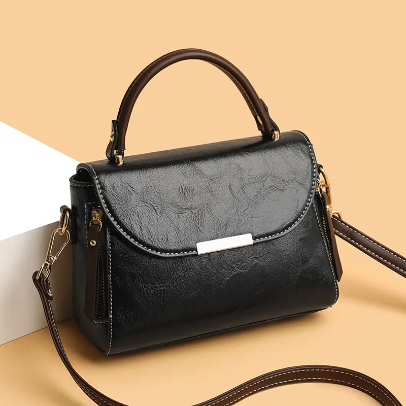 Women's Crossbody Bag with Zipper Compartment Brown Leather - Image 5