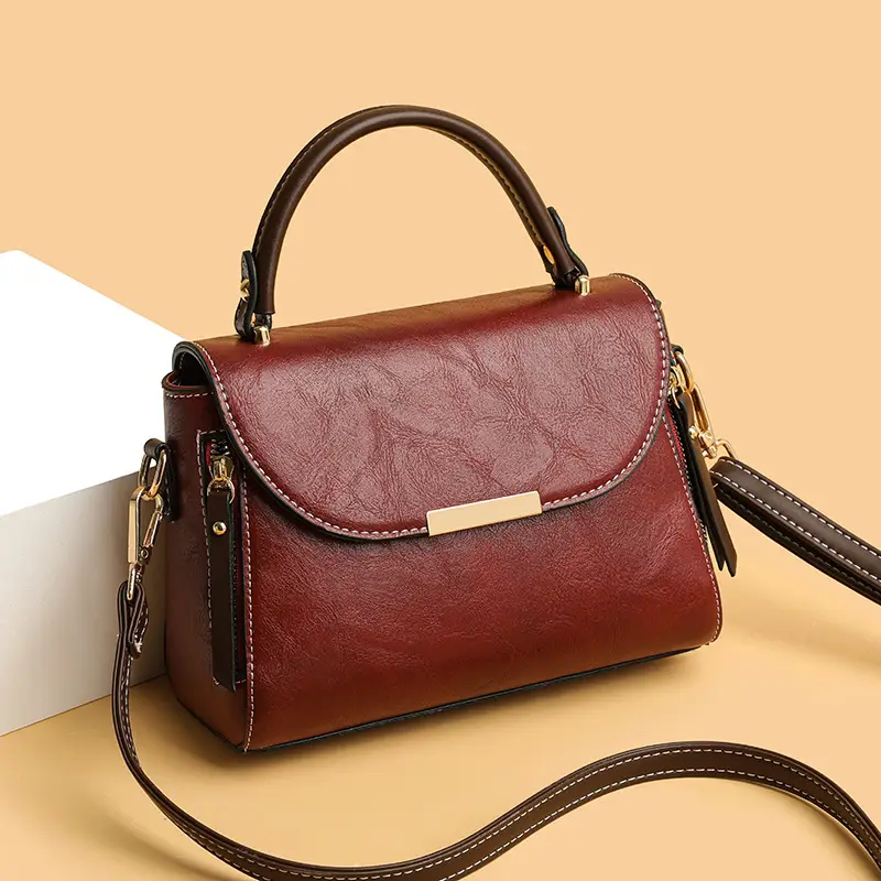 Women's Crossbody Bag with Zipper Compartment Brown Leather - Image 8