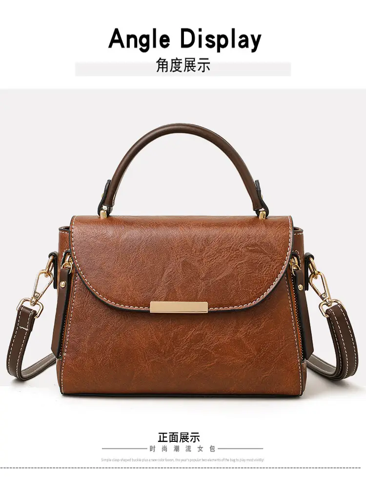 Women's Crossbody Bag with Zipper Compartment Brown Leather — feature 19
