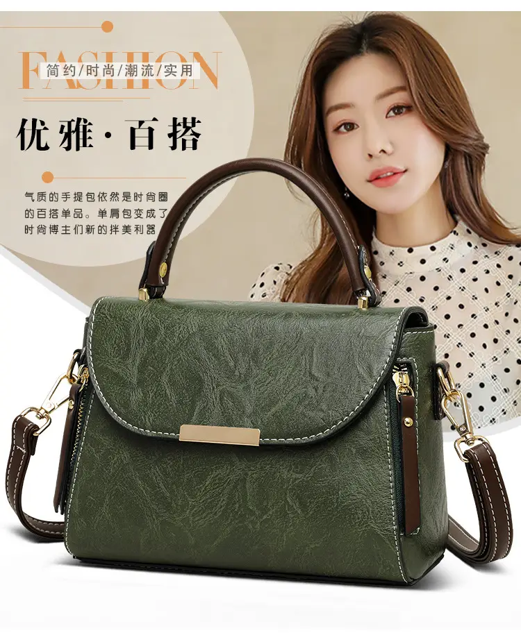 Women's Crossbody Bag with Zipper Compartment Brown Leather — feature 3
