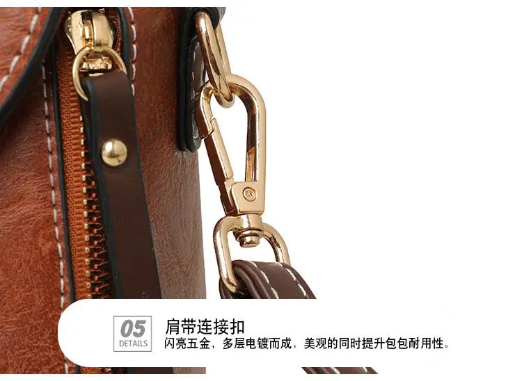 Women's Crossbody Bag with Zipper Compartment Brown Leather — feature 30