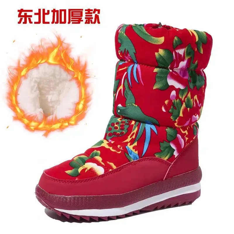 Winter New Ethnic Style Snow Boots Women's fleece-lined Thickened Northeast Large Cotton Boots Mesh Red Cotton Shoes Women's Comfortable Outdoor Shoes - Image 5