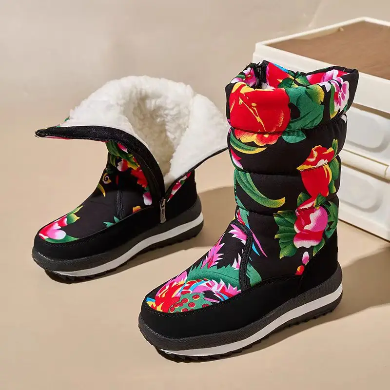 Winter New Ethnic Style Snow Boots Women's fleece-lined Thickened Northeast Large Cotton Boots Mesh Red Cotton Shoes Women's Comfortable Outdoor Shoes — feature 11
