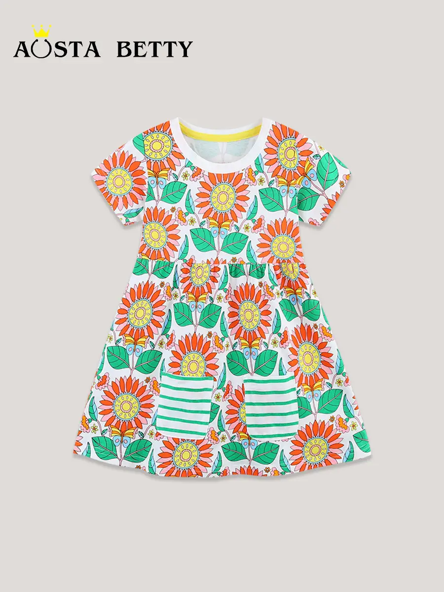New Summer Floral Cross-Border Kids' Short Sleeve Dresses - Image 3