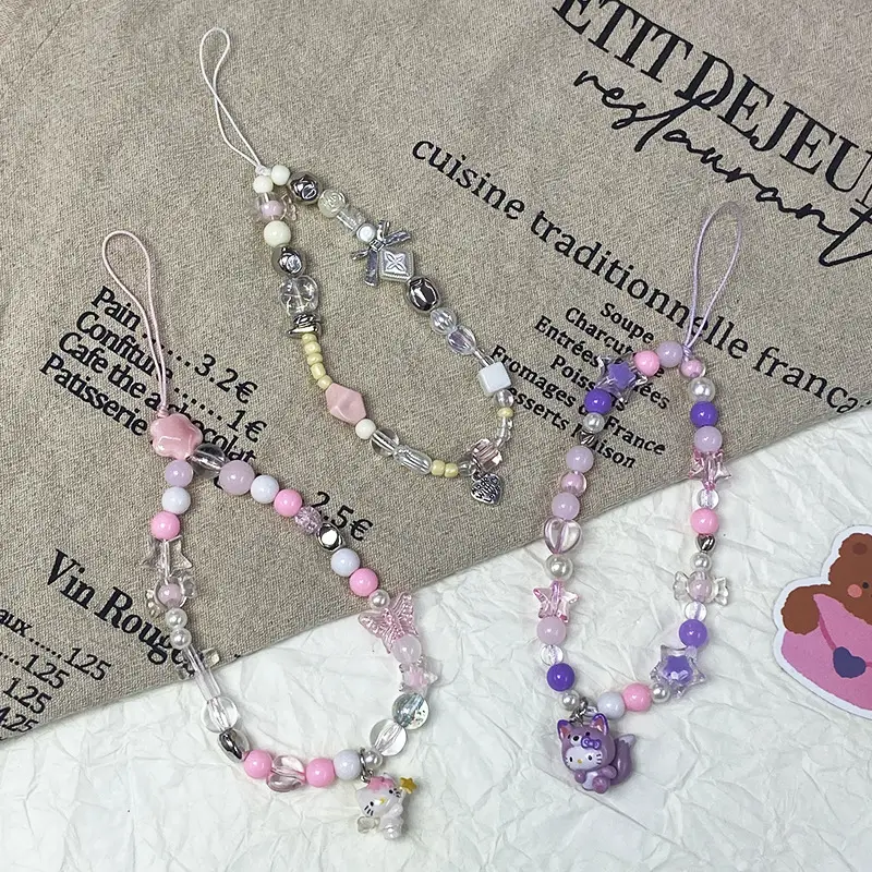 Pink Beaded Mobile Phone Chain for Girls — feature 1