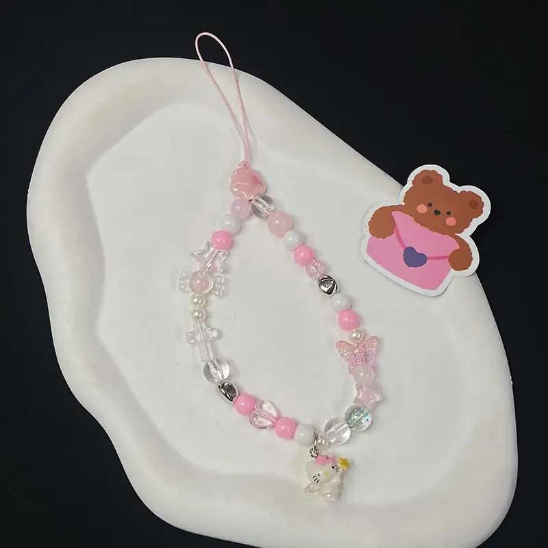Pink Beaded Mobile Phone Chain for Girls - Image 2