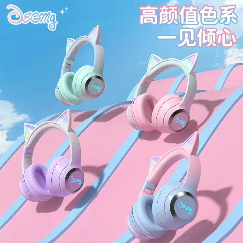 Wireless Bluetooth Cat Ear Headset Pink Gradient - Image 12