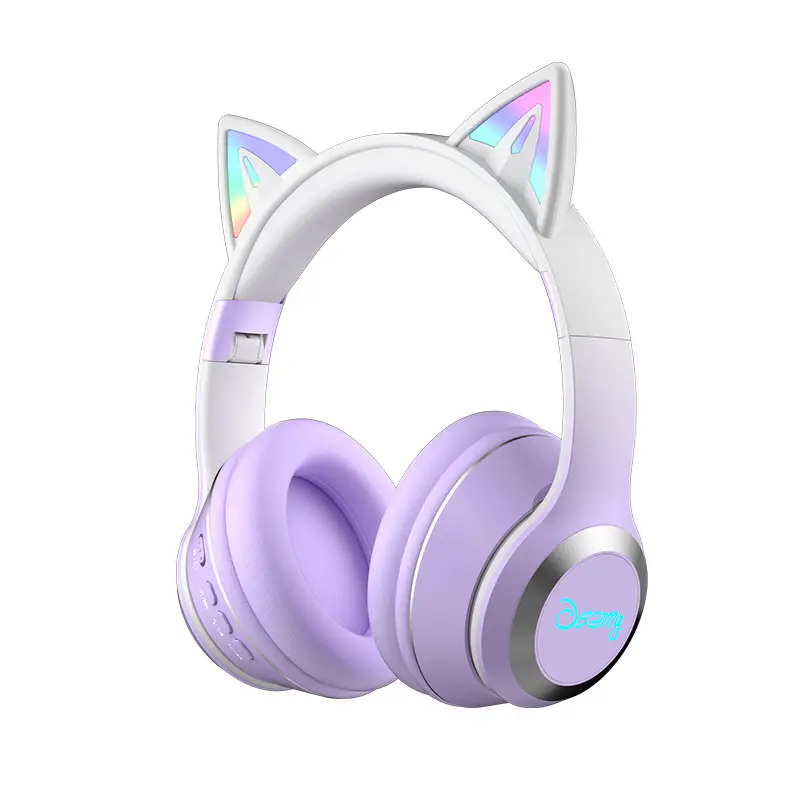 Wireless Bluetooth Cat Ear Headset Pink Gradient - Image 13