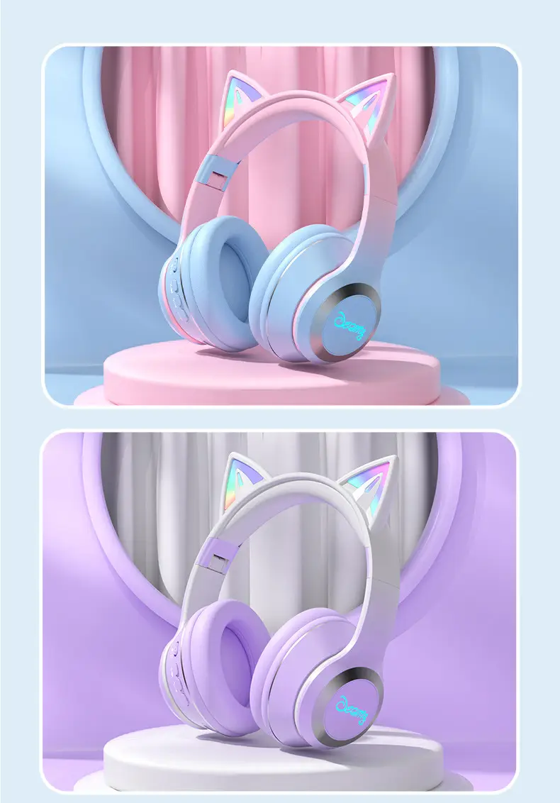 Wireless Bluetooth Cat Ear Headset Pink Gradient β feature 19