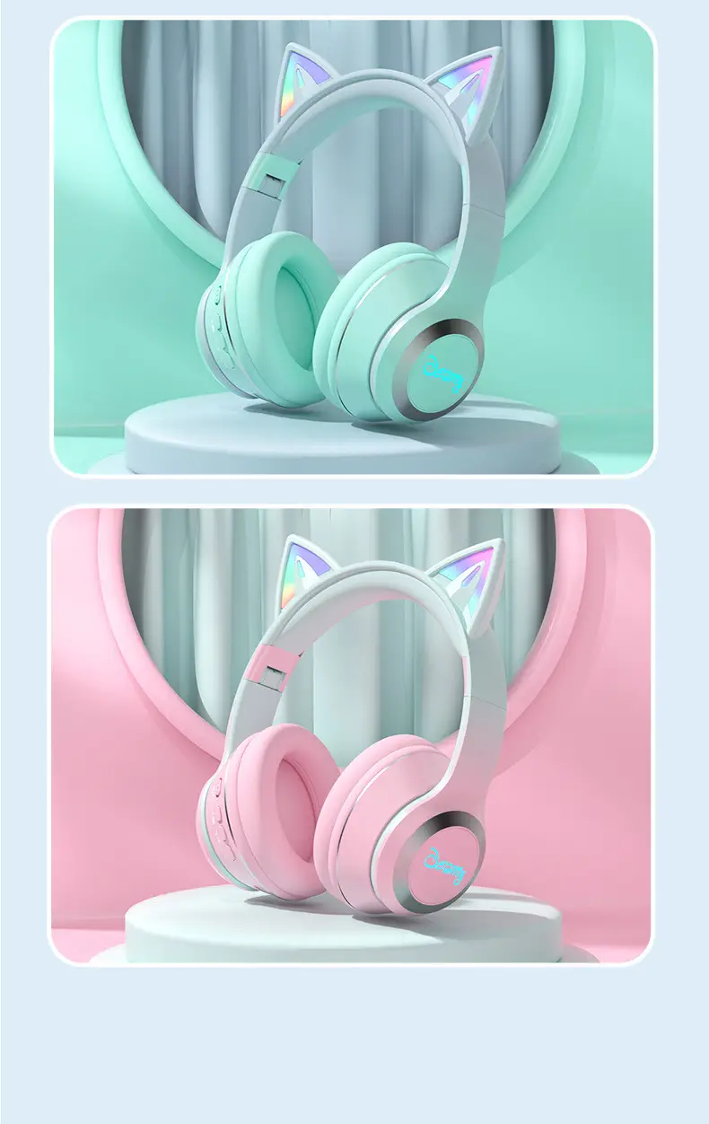Wireless Bluetooth Cat Ear Headset Pink Gradient β feature 20