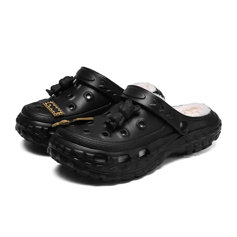 Hole Shoes Men's Winter fleece-lined Warm Detachable Dual-purpose Cotton Slippers Tire Bottom Non-slip Office Sports Slippers - Image 7