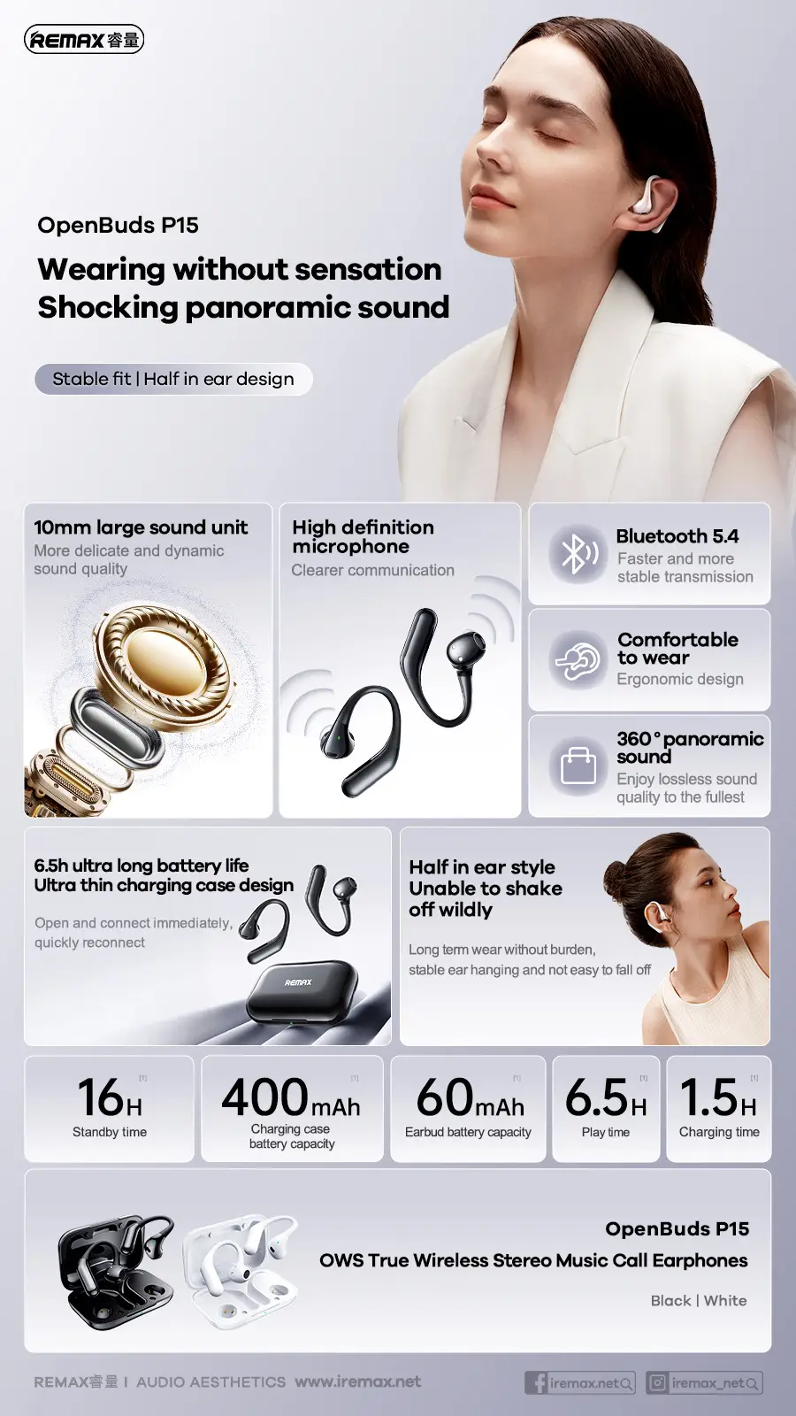 Remax True Wireless Bluetooth Headset Non-In-Ear White — feature 44
