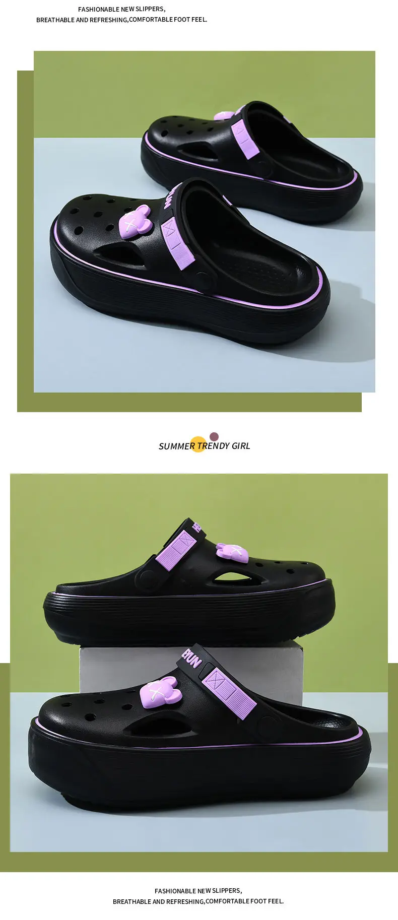Hole Shoes Women's Summer High-rise Non-slip Breathable Slippers EVA Thick Sole Cute Wear-resistant Non-stinky Feet Baotou Slippers — feature 16