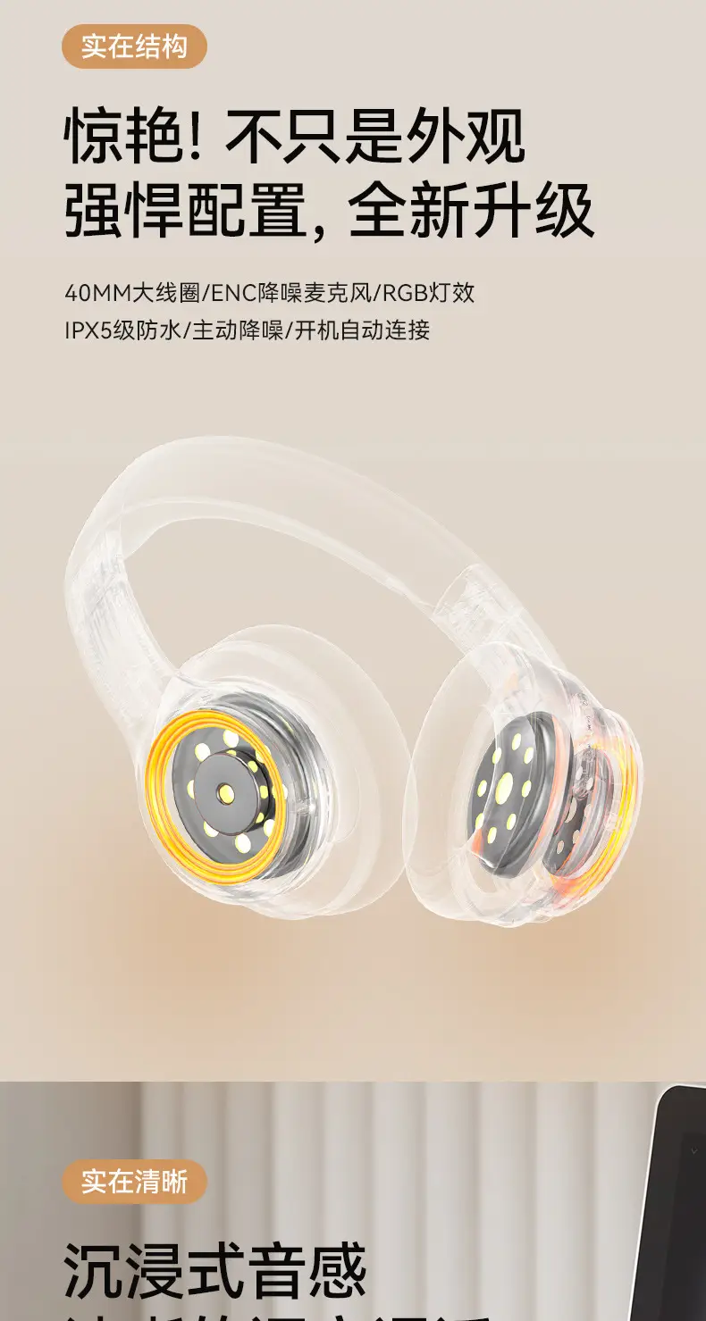 Wireless Bluetooth Headset with LED Light & Comfortable Headband β feature 6