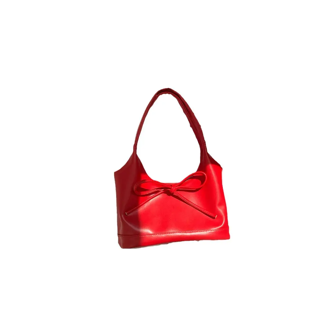 Red Vintage Bow Commuter Handbag for Women