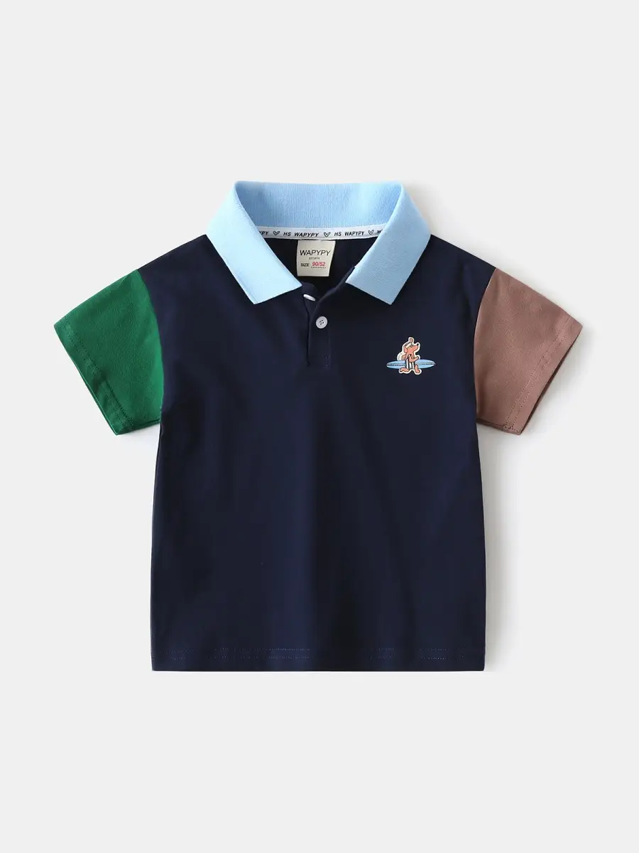 Boys Cotton Polo Shirt White Green Brown 2025