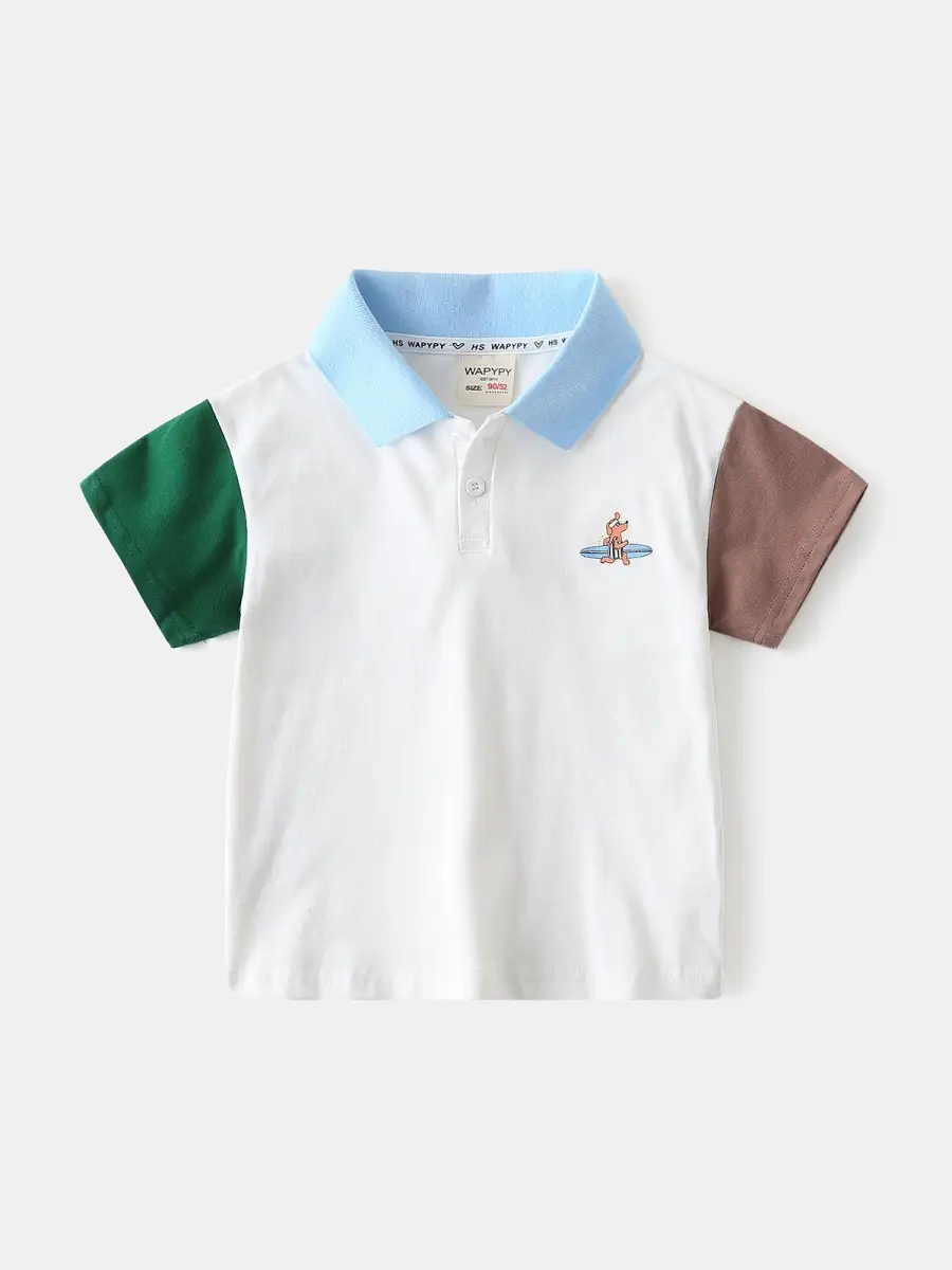 Boys Cotton Polo Shirt White Green Brown 2025