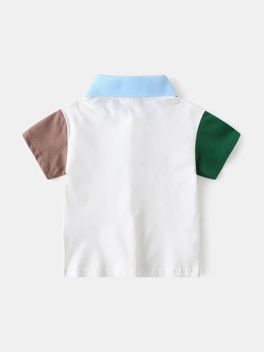 Boys Cotton Polo Shirt White Green Brown 2025