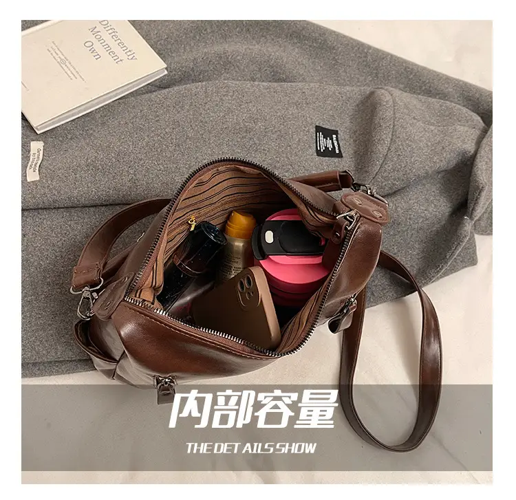 Brown Textured Multi-Zipper Shoulder Bag for Women — feature 10