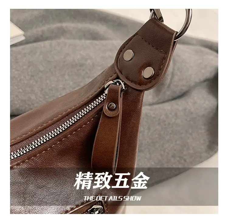 Brown Textured Multi-Zipper Shoulder Bag for Women — feature 11