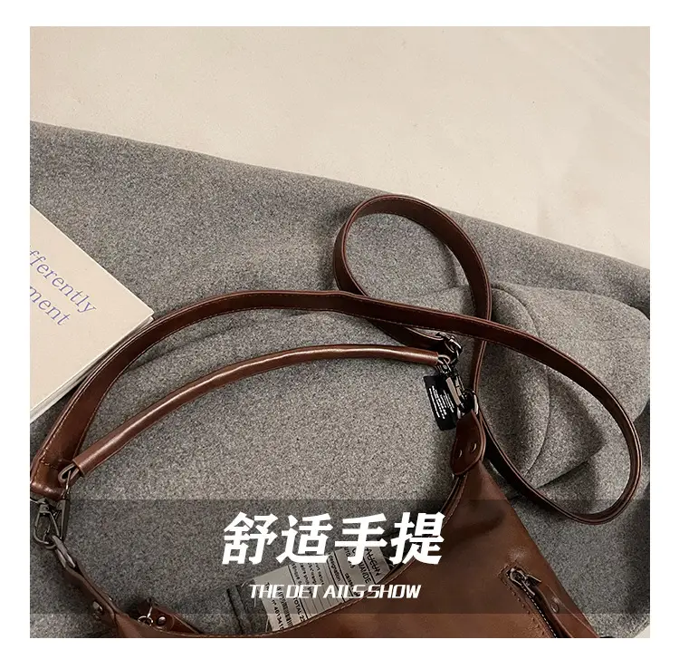 Brown Textured Multi-Zipper Shoulder Bag for Women — feature 13