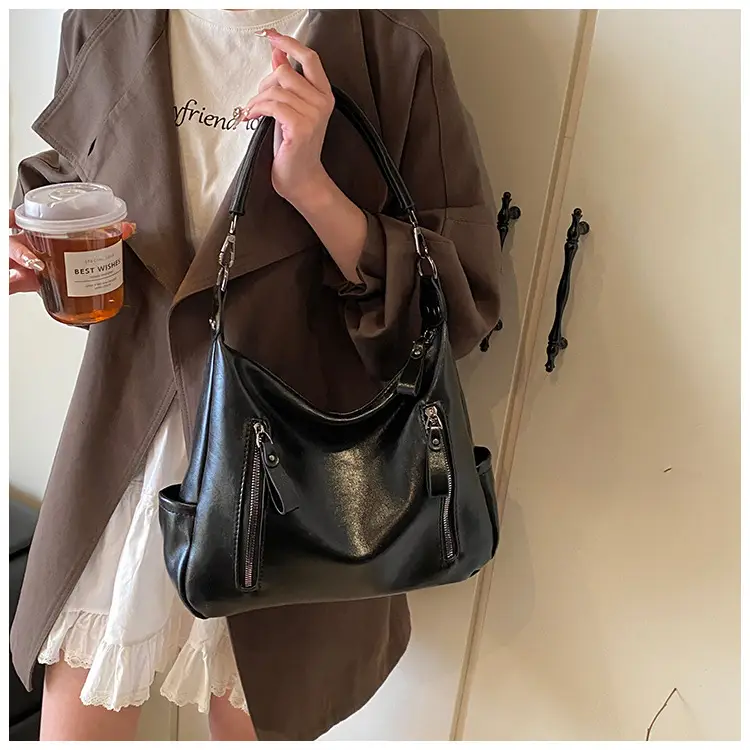Brown Textured Multi-Zipper Shoulder Bag for Women — feature 25