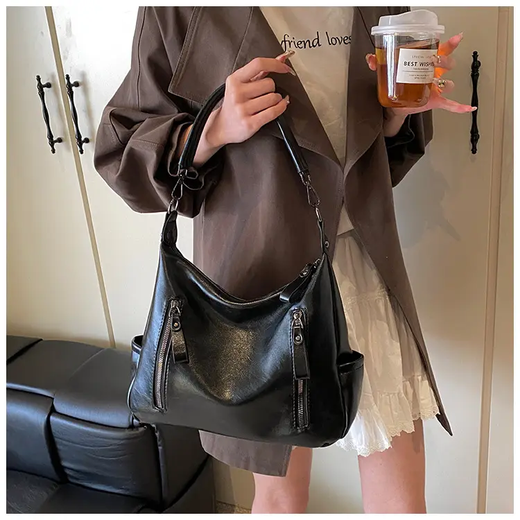 Brown Textured Multi-Zipper Shoulder Bag for Women — feature 26