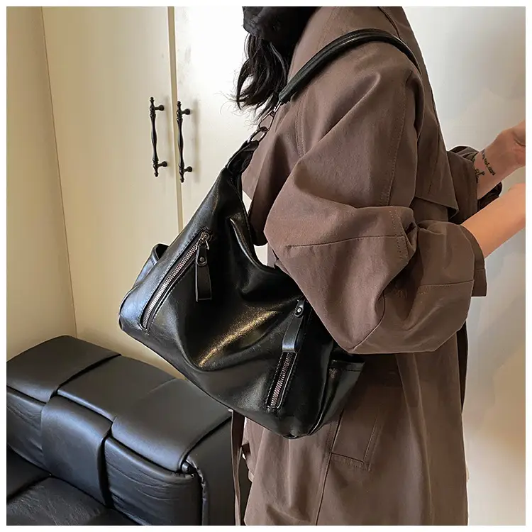Brown Textured Multi-Zipper Shoulder Bag for Women — feature 28