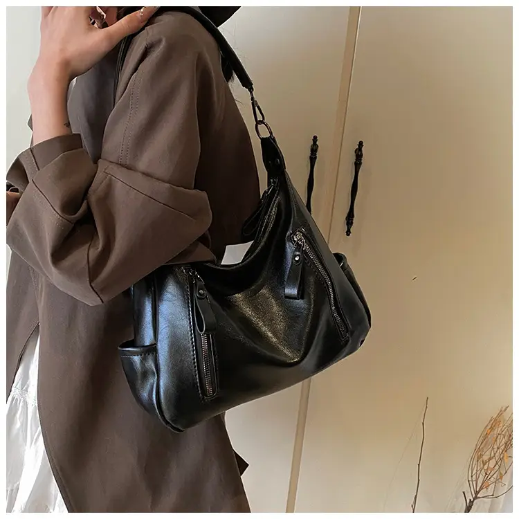 Brown Textured Multi-Zipper Shoulder Bag for Women — feature 29