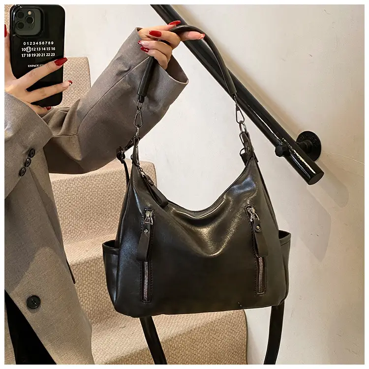Brown Textured Multi-Zipper Shoulder Bag for Women — feature 40