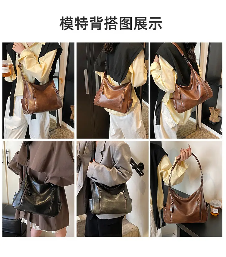 Brown Textured Multi-Zipper Shoulder Bag for Women — feature 5