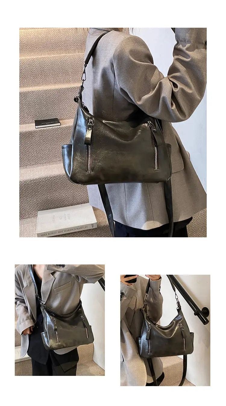 Brown Textured Multi-Zipper Shoulder Bag for Women — feature 6